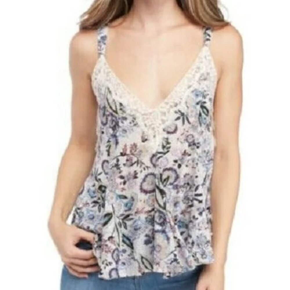 INTIMATELY FREE PEOPLE Eyelash Lace Trim Floral Cami - Size XS